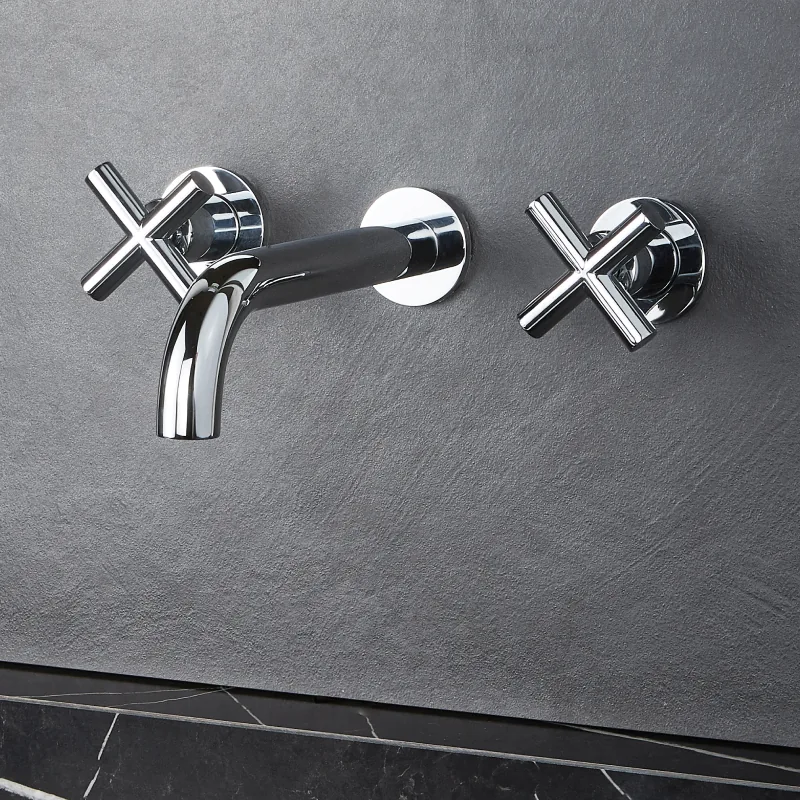 Rubinetto da lavabo a parete cromato con due maniglie a croce