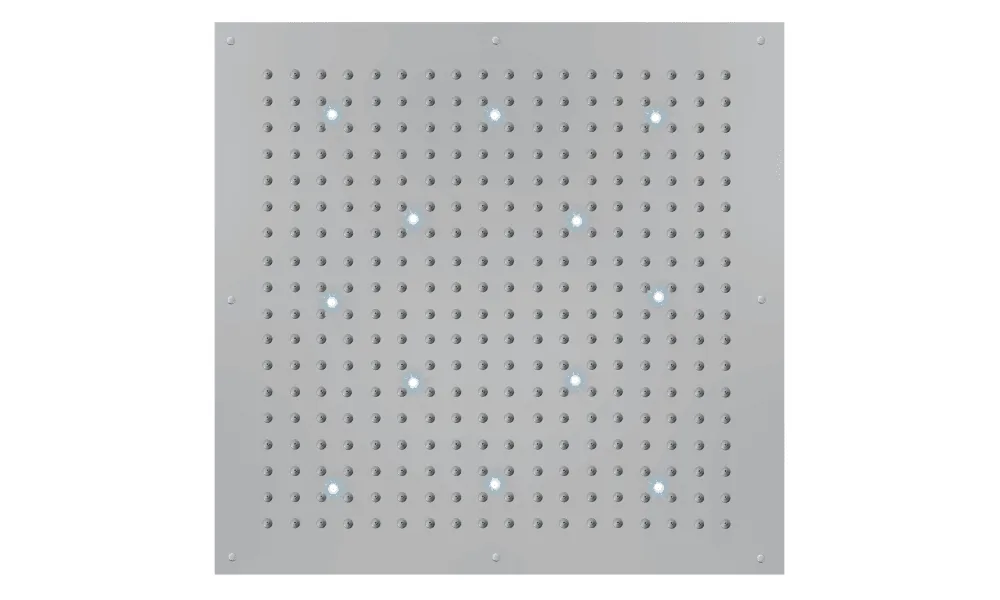 Soffione doccia quadrato con 12 luci LED accese