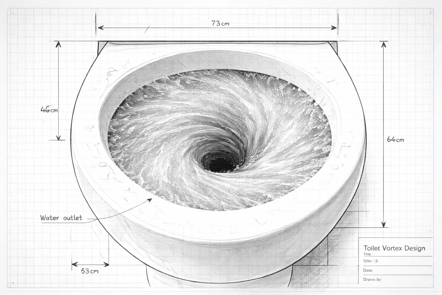 Sistema di scarico a vortice in un WC moderno con flusso d’acqua controllato