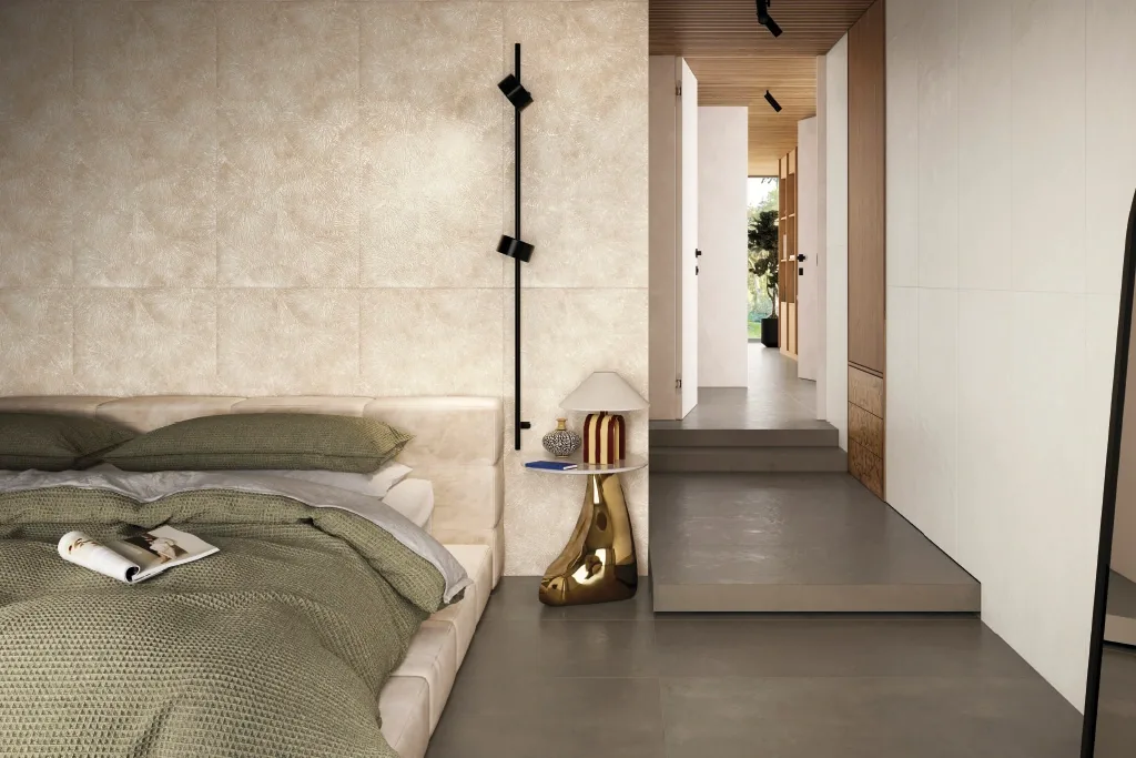 Camera da letto con Piastrelle Natural Resine