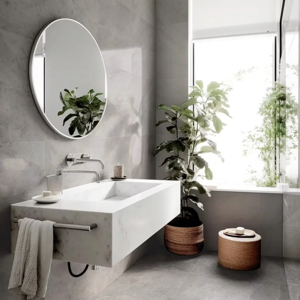 Bagno con piastrelle larghe