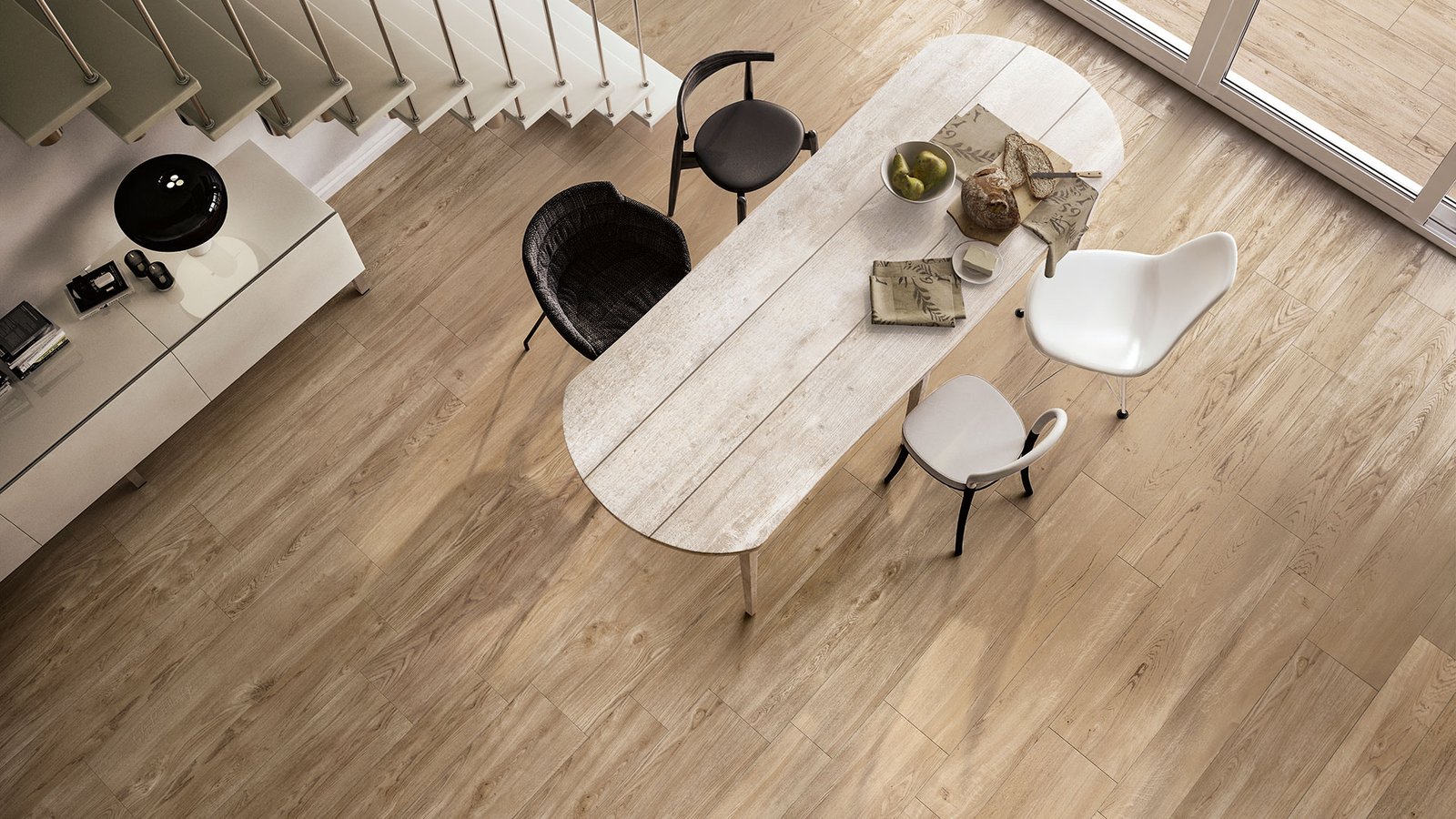 Ambiente Interno con gres porcellanato effetto legno