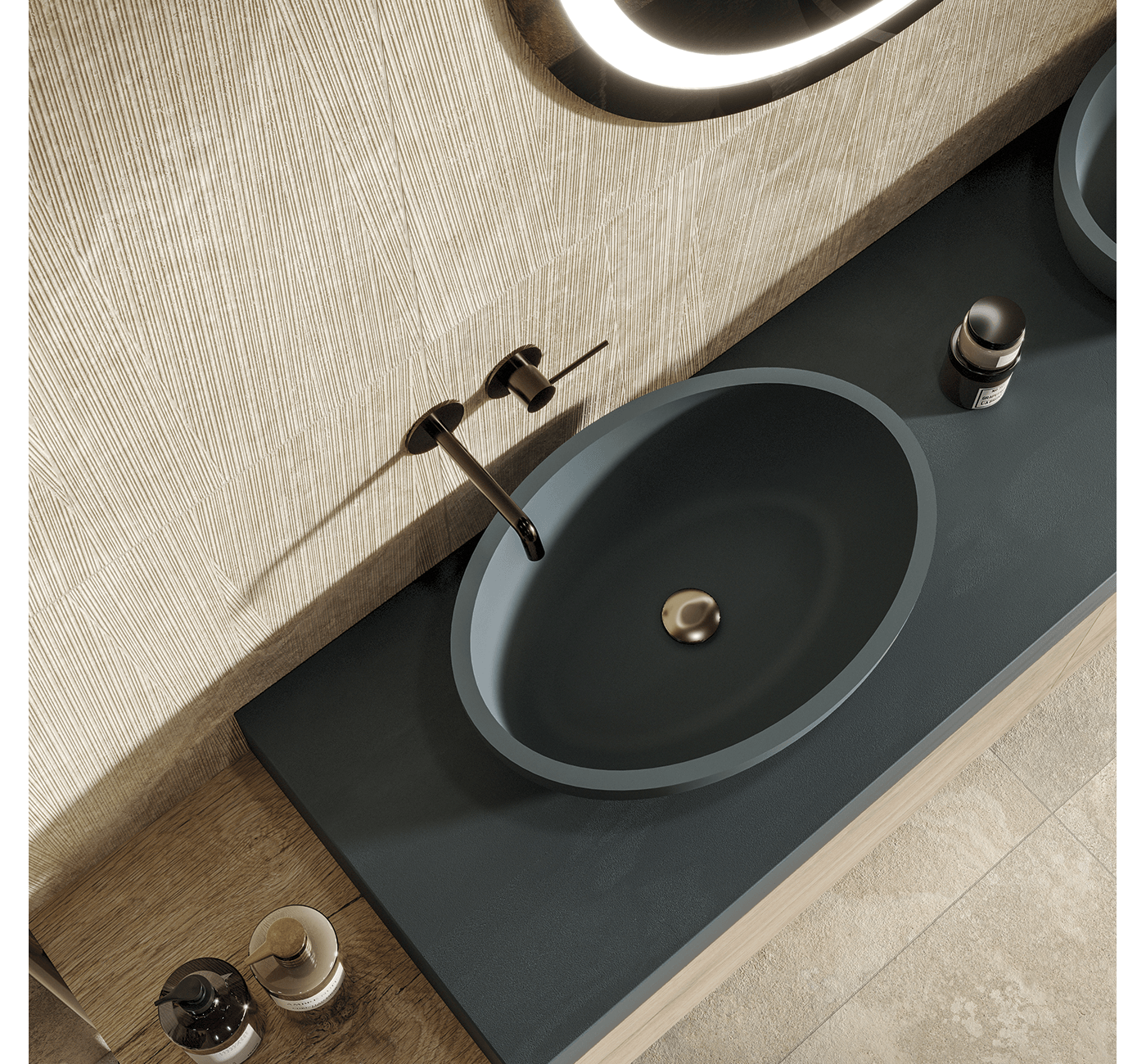 Arredare un Bagno Moderno, Idee di Design nel 2025 AMB THEORY BEIGE STRUTTURA BAGNO DETT 1