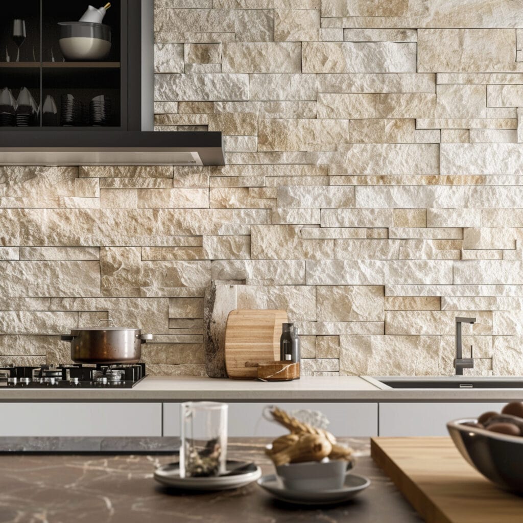 Cucine in Muratura, Arredare Stile Rustico e Moderna Su Misura photorealistic stone wall surface used interior design