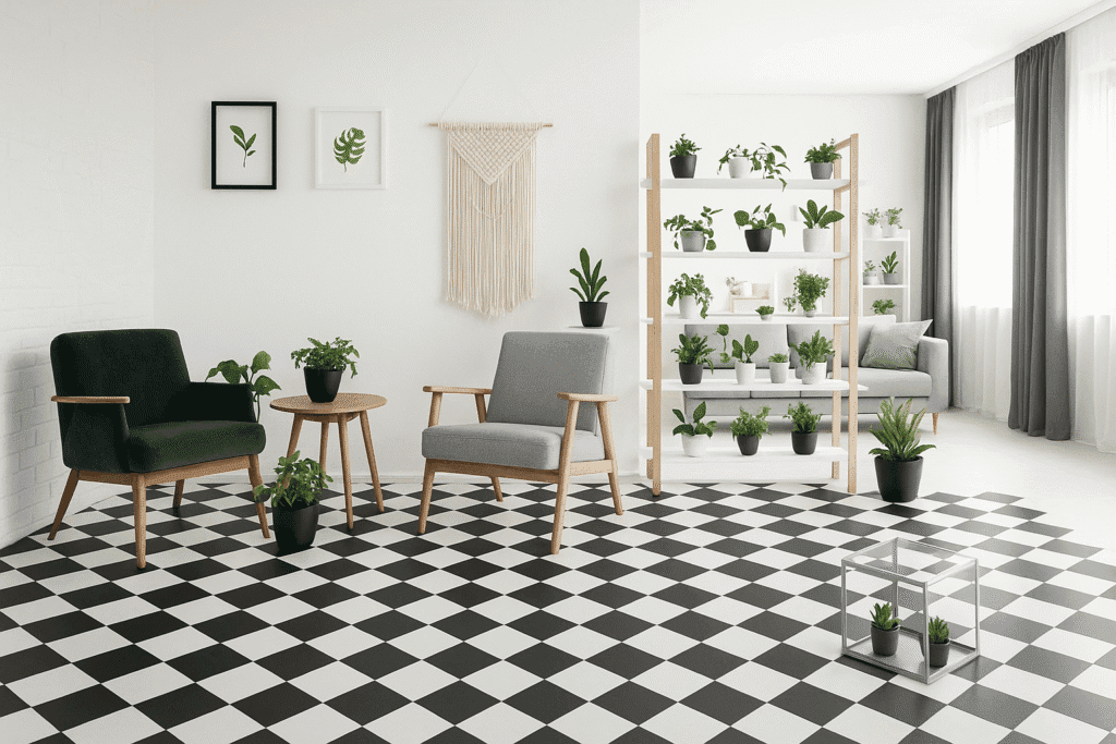 I Colori di Tendenza per Pavimenti a Palermo nel 2025 Pavimentazione con colori bianco nero a scacchiera