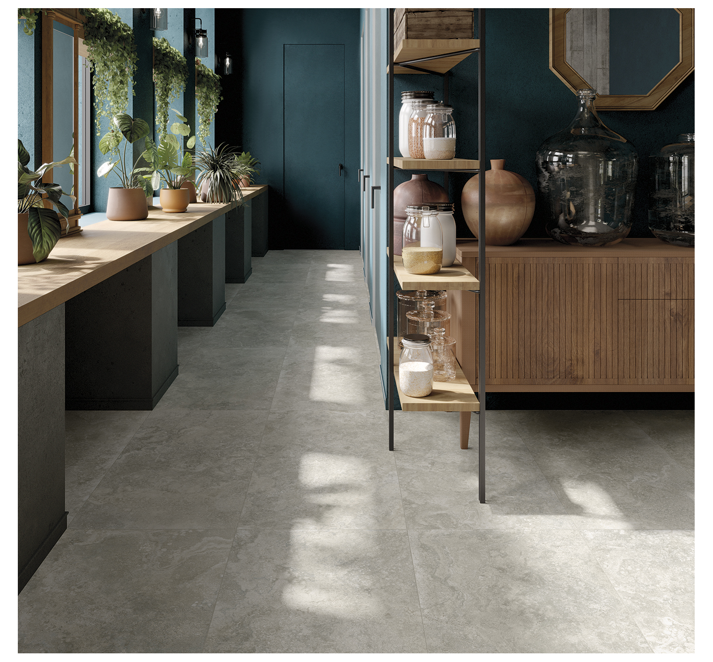 Collezione Mascalzone Domus Falerii con sanitari a terra e lavabo