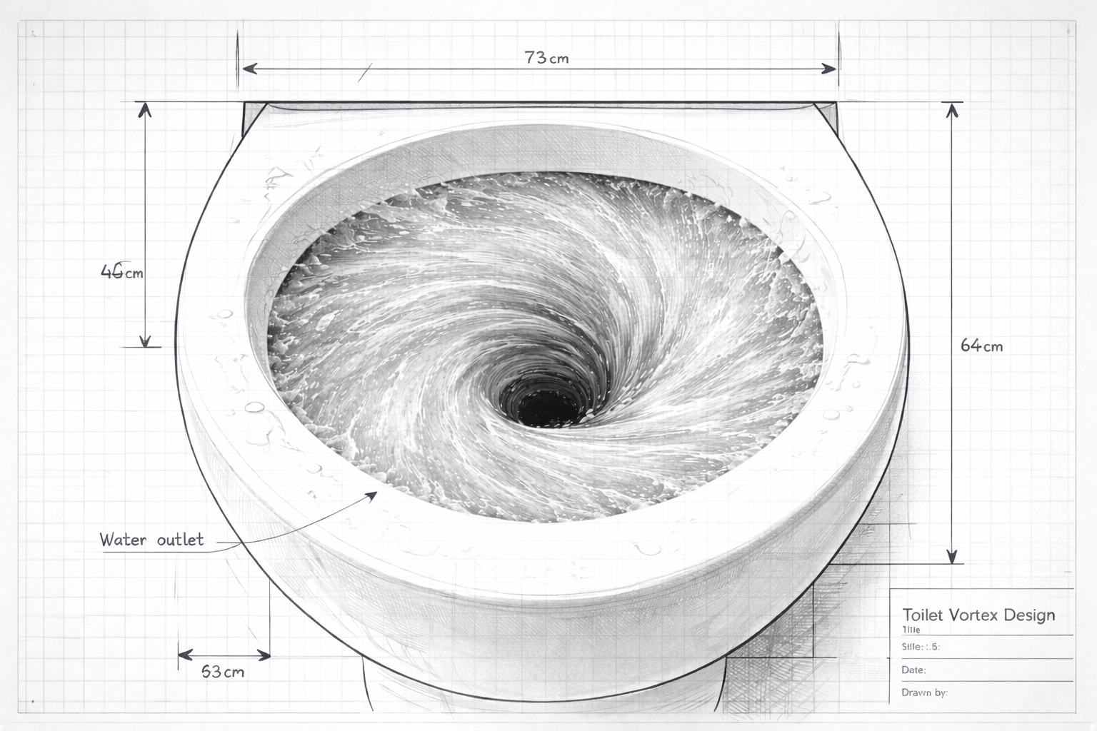 Sistema di scarico a vortice in un WC moderno con flusso d’acqua controllato