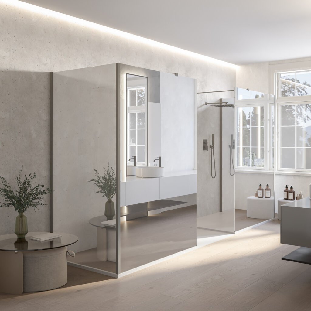 Box doccia separé a specchio View: la bellezza in primo piano nel bagno moderno Parete doccia separé a specchio con cristallo fisso e linee minimal