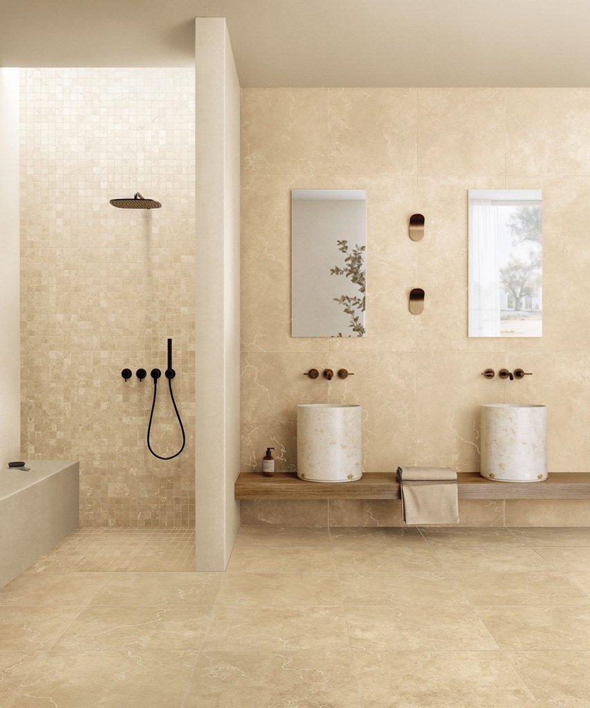 Rivestimento bagno con piastrelle Attica di Settecento 60x120 dal design contemporaneo