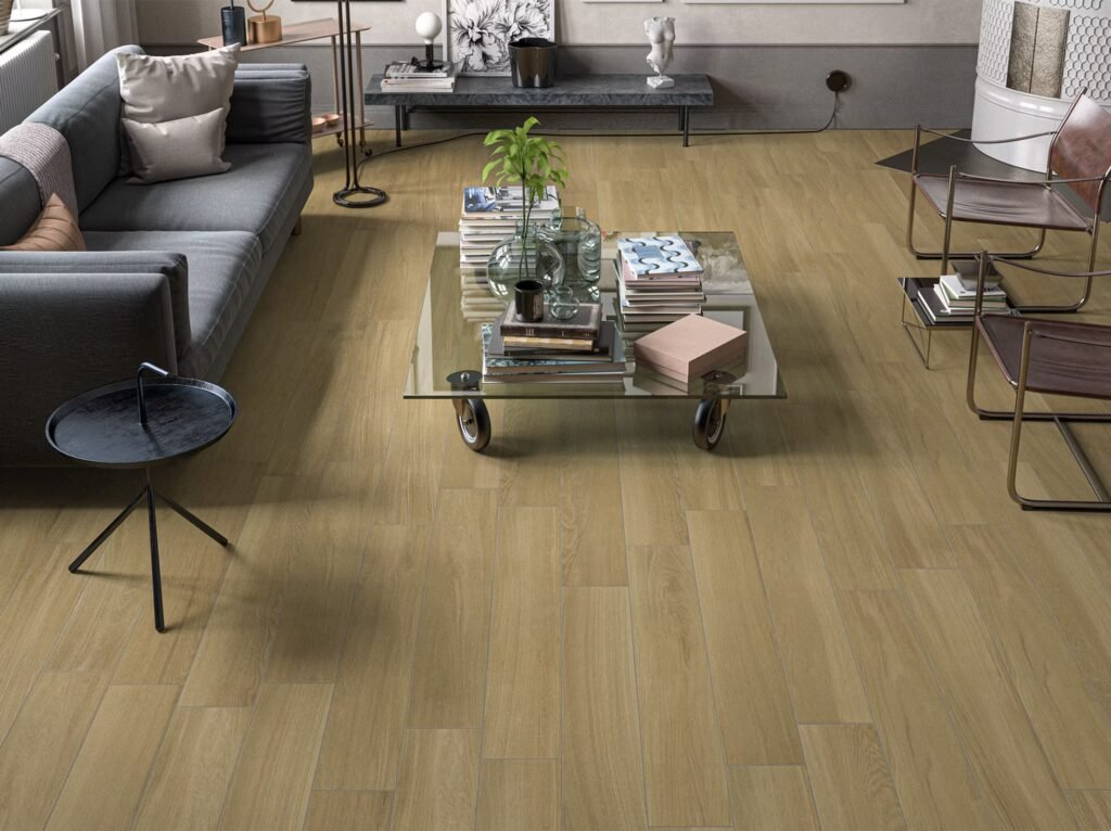 Pavimento effetto legno in soggiorno moderno piastrelle effetto legno Palermo
